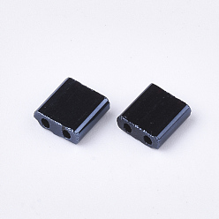 Hematite Plated Electroplate Opaque Glass Seed Beads, 2-Hole, Rectangle, Hematite Plated, 5x4.5~5.5x2~2.5mm, Hole: 0.5~0.8mm