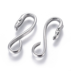 Stainless Steel Color 304 Stainless Steel S Hook Clasps, Stainless Steel Color, 25x9.5x2.5mm, Hole: 4x6mm