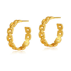 KE0704 18K Gold Plated Chain Design Circle Earrings - Elegant, Personalized, Sterling Silver.