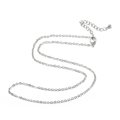 Real Platinum Plated Brass Cable Chain Necklaces, Long-Lasting Plated, Real Platinum Plated, 16.34 inch(41.5cm)