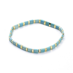 Medium Turquoise Rectangle Glass Seed Beads Stretch Bracelets, Mixed Style, Medium Turquoise, Inner Diameter: 2-1/8 inch(5.5cm)