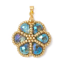 Темный Голубой Бисер и подвески из стеклянных бусин, цветочный шарм, с латунной поручительств, граненые, темные голубые, 27~28x27~28x8 мм, отверстие : 4x4 мм