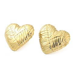 Real 14K Gold Plated 304 Stainless Steel Stud Earrings, Heart, Real 14K Gold Plated, 24x26mm