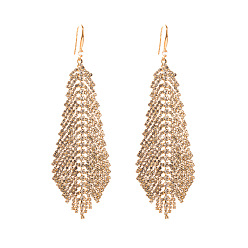 White-gold Extravagant Diamond-Encrusted Leaf-Shaped Earrings with Chain, Luxurious and Elegant for Parties