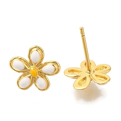Белый Серьги-гвоздики из латуни с цветочным покрытием, с эмалью, долговечный, без свинца и без кадмия, реальный 18 k позолоченный, белые, 10x10 мм