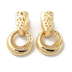 Light Gold Brass Micro Pave Clear Cubic Zirconia Dangle Hoop Earrings, Twist Donut, Light Gold, 23x15mm