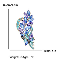 Light Sky Blue Alloy Brooches, Rhinestone Pin, Jewely for Women, Ear of Wheat, Light Sky Blue, 86x40mm