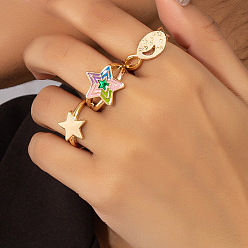 J055 ns wind star drop oil multi-layer color texture five-pointed star ring female design sense niche ring