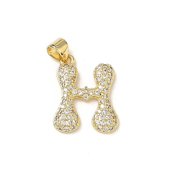 Letter H Латунные микро проложить кубического циркония подвески, стойки покрытие, буквы, без свинца и без кадмия, долговечный, реальный 18 k позолоченный, Письмо ч, 19x15.5x2.5 мм, отверстие : 3.9x3.3 мм