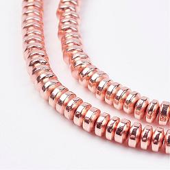 Rose Gold Plated Non-magnetic Synthetic Hematite Beads Strands, Rondelle, Rose Gold Plated, 4x2mm, Hole: 1mm, about 98pcs/strand, 15.7 inch