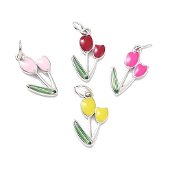 Mixed Color Brass Pendants, with Enamel, Lead Free & Cadmium Free, Platinum, Tulip, Mixed Color, 19x11x2mm