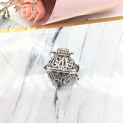 Antique Rose Gold Tibetan Style Brass Bead Cage Pendants, Hollow Round Cage Charms, Antique Rose Gold, 43x32mm