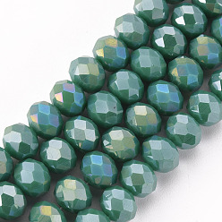 Dark Cyan Electroplate Glass Beads Strands, Opaque Solid Color, AB Color Plated, Faceted, Rondelle, Dark Cyan, 8x6mm, Hole: 1mm, about 68pcs/strand, 15.5 inch(38.75cm)