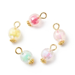 Mixed Color Transparent Acrylic Charms, Faceted, with Golden Tone Iron & Alloy Findings, Bead in Bead, AB Color, Round, Mixed Color, 14x8mm, Hole: 2.5mm
