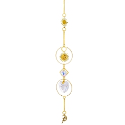 Sun Glass Pendant Decorations, Hanging Suncatchers, with Brass Findings, for Home Decoration, Sun Pattern, 430mm