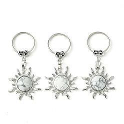 Говлит Брелок-подвеска от солнца из натурального говлита и латуни, с латунной фурнитурой платинового цвета, для украшения сумки, ювелирных изделий, подарка, 7.5 см