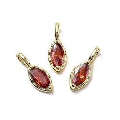 Красный Подвески из латуни с микропаве из кубических цирконий в форме конского глаза, стойки покрытие, долговечный, без кадмия и без свинца, золотые, красные, 14.5x5.5x3.5 мм, отверстие : 3.5x1.5 мм