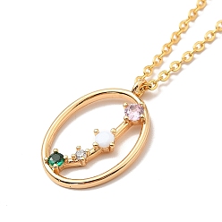 Aries Colorful Cubic Zirconia Constellation Pendant Necklace, Golden 304 Stainless Steel Jewelry for Women, Aries, 15.75 inch(40cm)