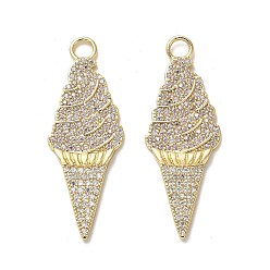 Golden Brass Micro Pave Cubic Zirconia Pendants, Long-Lasting Plated, Ice Cream, Golden, 36x13x2mm, Hole: 3mm