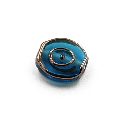 Dodger Blue Transparent Czech Glass Beads, Flat Oval with Golden Evil Eye, Dodger Blue, 13x12mm