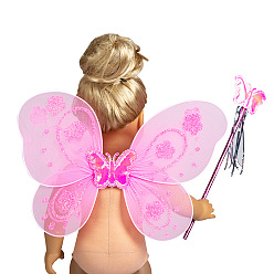 Pearl Pink Cloth Doll Toy Sets, Including Butterfly Wing & Hand Stick, for Doll Party Supplies, Pearl Pink, 200mm; 300mm