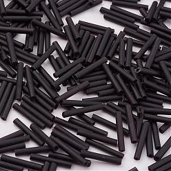 Black Glass Bugle Beads, Frosted Colours, Black, 12x2mm, Hole: 0.5mm, about 5000pcs/bag