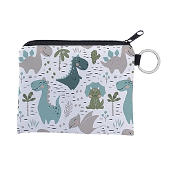 Dinosaur Cartoon Style Polyester Clutch Bags, Change Purse with Zipper & Key Ring, for Women, Rectangle, Dinosaur, 12x9.5cm