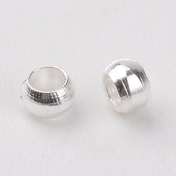 Silver Brass Crimp Beads, Rondelle, Silver Color, about 2mm in diameter, 1.2mm long, hole: 1.2mm