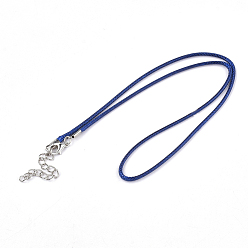 Dark Blue Waxed Cord Necklace Making, with Zinc Alloy Lobster Clasps, Platinum, Dark Blue, 17.8 inch~18 inch(45.5~46cm), 2mm
