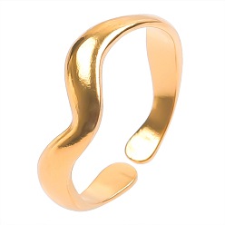 Golden 201 Stainless Steel Twist Wave Open Cuff Ring for Women, Golden, US Size 8(18.1mm)