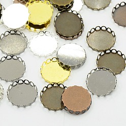 Mixed Color Mixed Style Brass Lace Edge Bezel Cups, Cabochon Settings, Mixed Color, Tray: 12mm, about 480pcs/200g