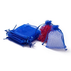 Blue Organza Gift Bags with Drawstring, Jewelry Pouches, Wedding Party Christmas Favor Gift Bags, Blue, 12x9cm