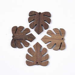 Saddle Brown Undyed Walnut Wood Pendants, Tropical Leaf Charms, Monstera Leaf, Saddle Brown, 29.5x28x2.5mm, Hole: 2mm