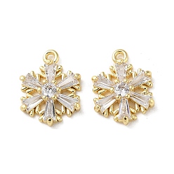 Real 18K Gold Plated Brass Micro Pave Cubic Zirconia Charms, Snowflake Charm, Real 18K Gold Plated, 13x9.5x3mm, Hole: 0.9mm
