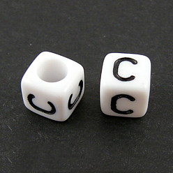 Letter C Letter Acrylic European Beads, Horizontal Hole, Cube, Letter.C, 10x10x10mm, Hole: 3.5~4mm, about 598pcs/500g