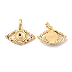 Beige Rack Plating Brass Micro Pave Clear Cubic Zirconia Pendants, with Handmade Evil Eye Lampwork, Cadmium Free & Lead Free, Long-Lasting Real 18K Gold Plated, Eye Charm, Beige, 15.5x23x4mm, Hole: 6x3mm
