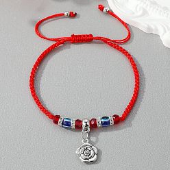 Little Flower Red String U-shaped Owl Charm Bracelet with Flower Pendant for Women and Girls