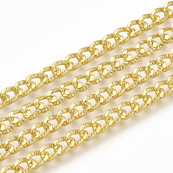 Golden Iron Cuban Link Chains, Chunky Curb Chains, with Spool, Unwelded, Textured, Golden, 6x4x1mm