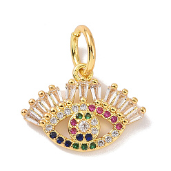 Colorful Real 18K Gold Plated Brass Micro Pave Cubic Zirconia Pendants, with Jump Ring, Evil Eye, Colorful, 12x17x3mm, Hole: 5mm