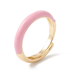 Pink Enamel Adjustable Ring, Real 18K Gold Plated Brass Jewelry for Women, Lead Free & Cadmium Free, Pink, US Size 6~US Size 7 3/4((16.5mm~17.9mm)