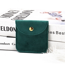 Dark Green Square Velvet Jewelry Storage Bags, Jewelry Packaging Pouches with Snap Button, Dark Green, 8x8cm