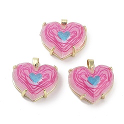 Розовый Подвески из граненой смолы из настоящей позолоченной латуни с паве, блестящие подвески в виде сердечек, долговечный, без кадмия и без свинца, туманная роза, 18 мм, отверстие : 16.5x18.5x9.5 мм