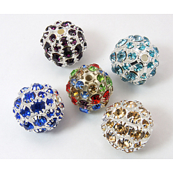 Mixed Color Brass Rhinestone Beads, Grade A, Round, Mixed Color, 20mm, Hole: 2.5mm