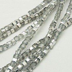 Silver Electroplate Glass Beads Strands, Half Plated, Faceted Round, Silver, 3mm, Hole: 1mm, about 100pcs/strand, 11.5 inch