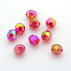 Red Eco-Friendly Transparent Acrylic Beads, Faceted, Round, AB Color, Red, 6mm, Hole: 1mm, about 5000pcs/500g