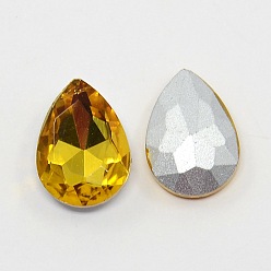 Gold Glass Pointed Back Rhinestone, Back Plated, Faceted, Teardrop, Gold, 18x13x6mm