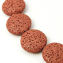 Шоколадный Бусы из натуральной лавы, окрашенные, плоско-круглые, цвет шоколада, 21x6 мм, отверстие : 1 мм, около 19 шт / нитка, 15.1 дюйм