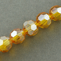 Dark Goldenrod Electroplate Glass Beads Strands, AB Color Plated, Faceted(32 Facets), Round, Dark Goldenrod, 4mm, Hole: 0.5mm, about 100pcs/strand, 14.2 inch