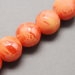 Темно-Оранжевый Фарфоровые бусины ручной работы, жемчужные, круглые, темно-оранжевый, 10 мм, отверстие : 3 мм