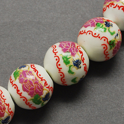 Камелия Ручной печатный шарики фарфора, круглые, камелия, 12 мм, отверстие : 2 мм